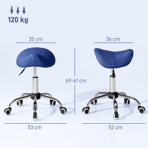Tabouret de massage tabouret selle ergonomique pivotant 360° hauteur réglable revêtement synthétique bleu chromé