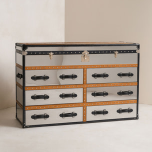 Commode 6 tiroirs en acier inoxydable et cuir  ILLIADE