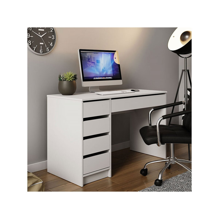 Bureau en bois 5 tiroirs "Malika" - 120 x 75 x 55 cm - Blanc
