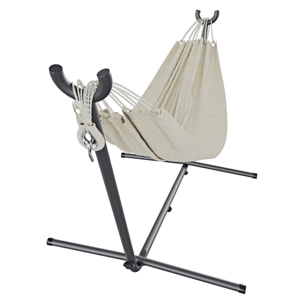 Amaca Da Giardino Con Supporto In Acciaio Portata 200 Kg Regolabile Telo Cotone Resistente Esterno Terrazzo Borsa 265x110x100 Cm Beige
