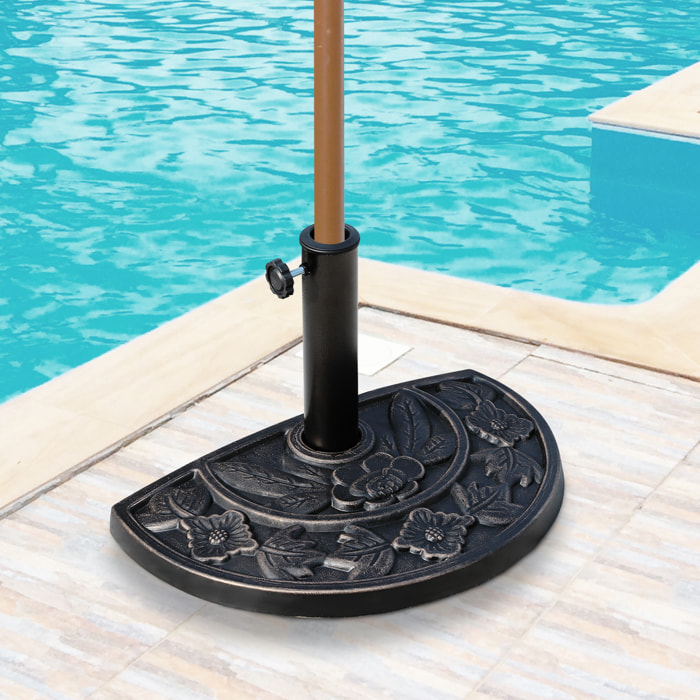 Base de Sombrilla Semicírculo Peso 9 kg Soporte para Parasol de Resina para Poste de Paraguas de Ø3,8 cm y Ø4,8 cm para Terraza Patio Jardín Playa 50x31x32 cm Bronce