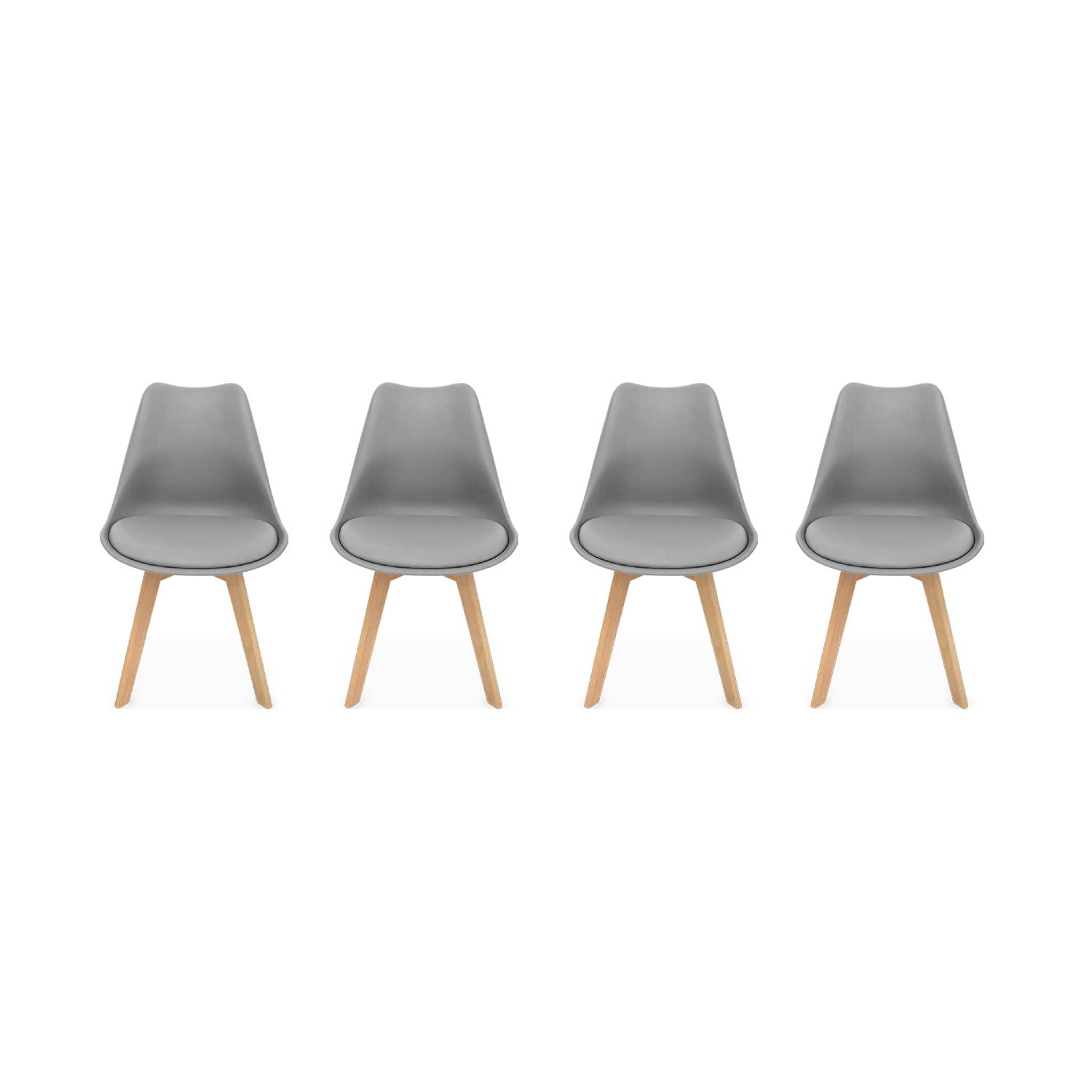 Lot de 4 chaises scandinaves. pieds bois de hêtre. chaises 1 place. gris