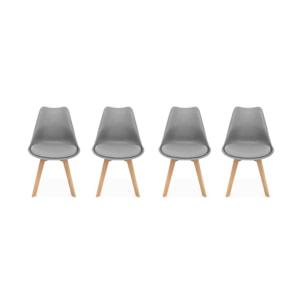Lot de 4 chaises scandinaves. pieds bois de hêtre. chaises 1 place. gris