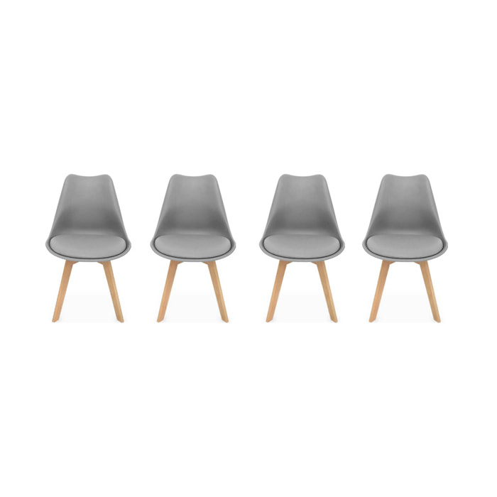 Lot de 4 chaises scandinaves. pieds bois de hêtre. chaises 1 place. gris