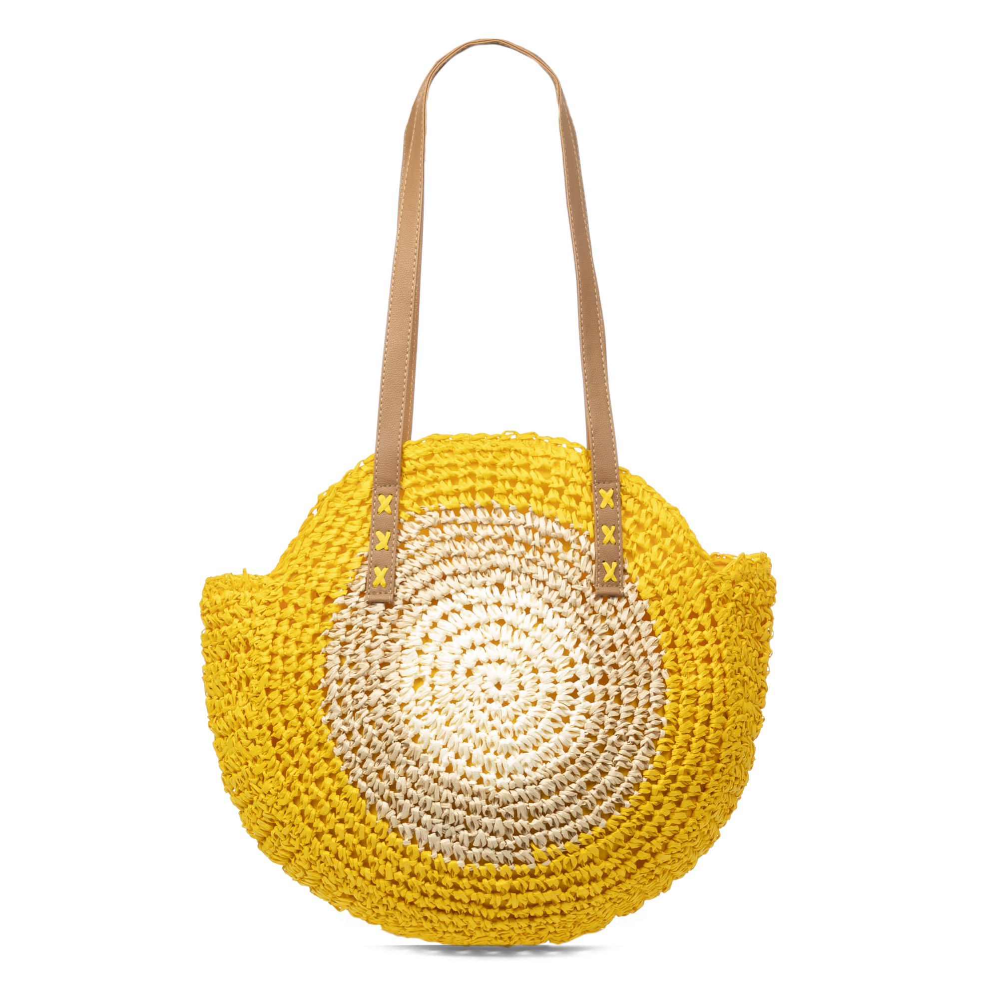 IRIA QUINTANA Borsa a tracolla da donna Francavilla realizzata in rafia di carta intrecciata. 46x10x40 cm. Colore: giallo chiaro