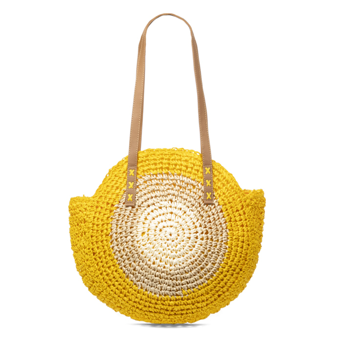 IRIA QUINTANA Borsa a tracolla da donna Francavilla realizzata in rafia di carta intrecciata. 46x10x40 cm. Colore: giallo chiaro