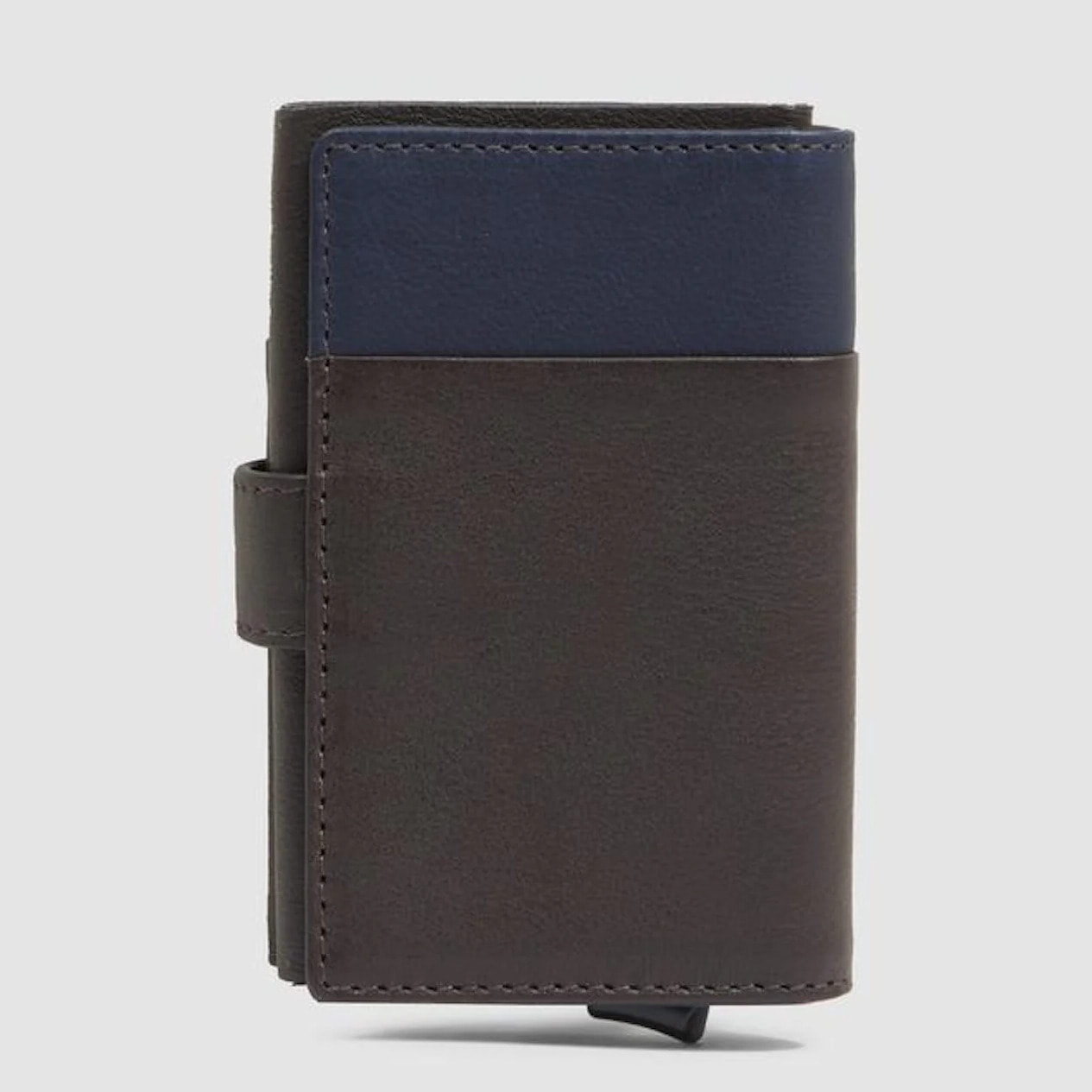 Piquadro Portacarte automatico in metallo e pelle, schermato con protezione RFID