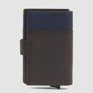 Piquadro Portacarte automatico in metallo e pelle, schermato con protezione RFID