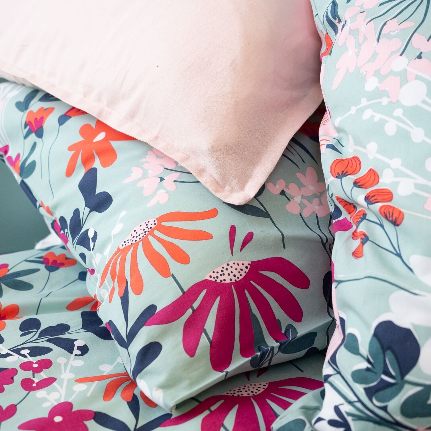 Parure housse de couette 3pcs coton bio 57fils flore