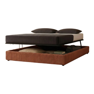 Lit coffre Parallèle | 3 Positions : Stocker, Faire Le lit, Repos | Espace de stockage jusqu'à 900 L | Velours côtelé | Terracotta