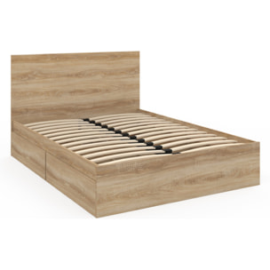Lit Oklahoma 140x190cm effet hêtre avec tiroirs