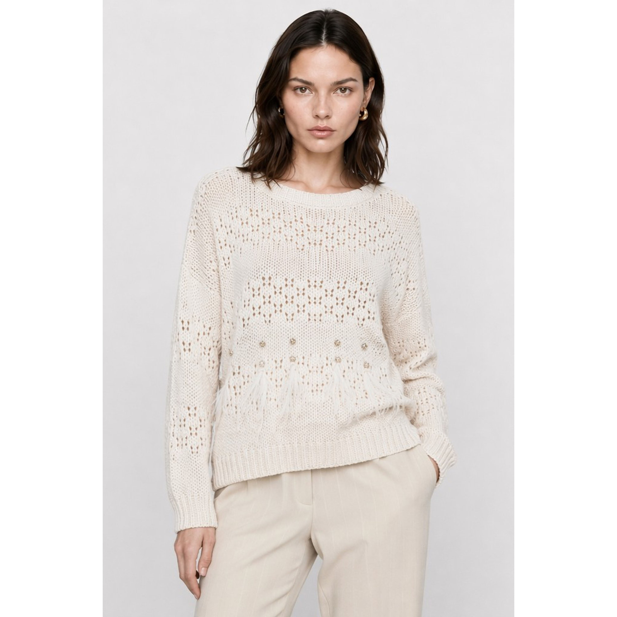 Kocca - Maglia da donna traforata con frange e dettagli in strass Donna