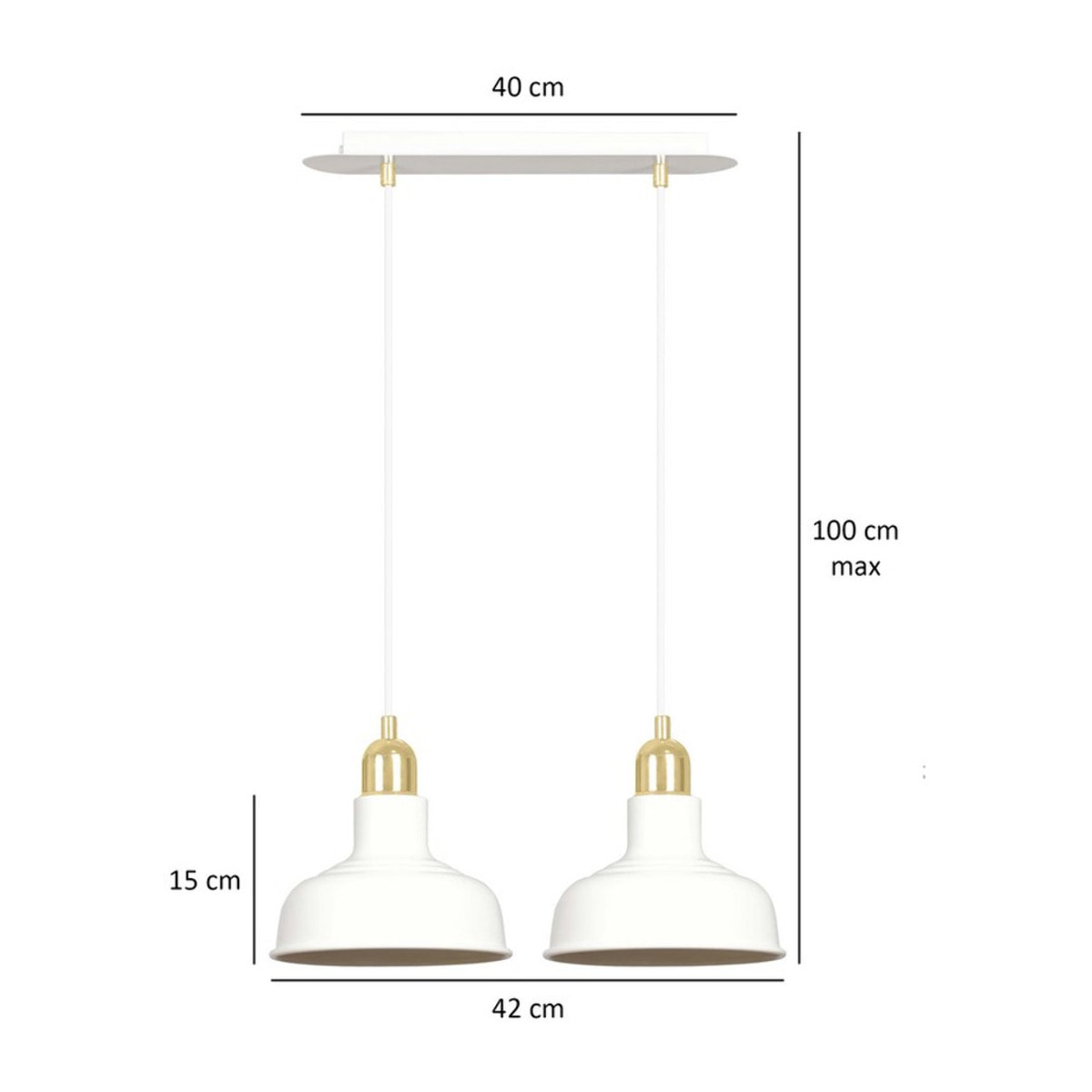 Lampada a sospensione Ibor in acciaio bianco e oro