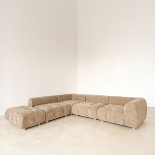 Canapé 5 places en velours beige TWIGGY