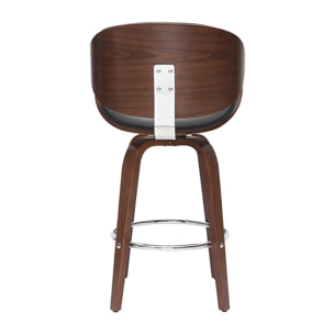 Tabouret de bar pivotant noir et bois foncé H68 cm WALNUT