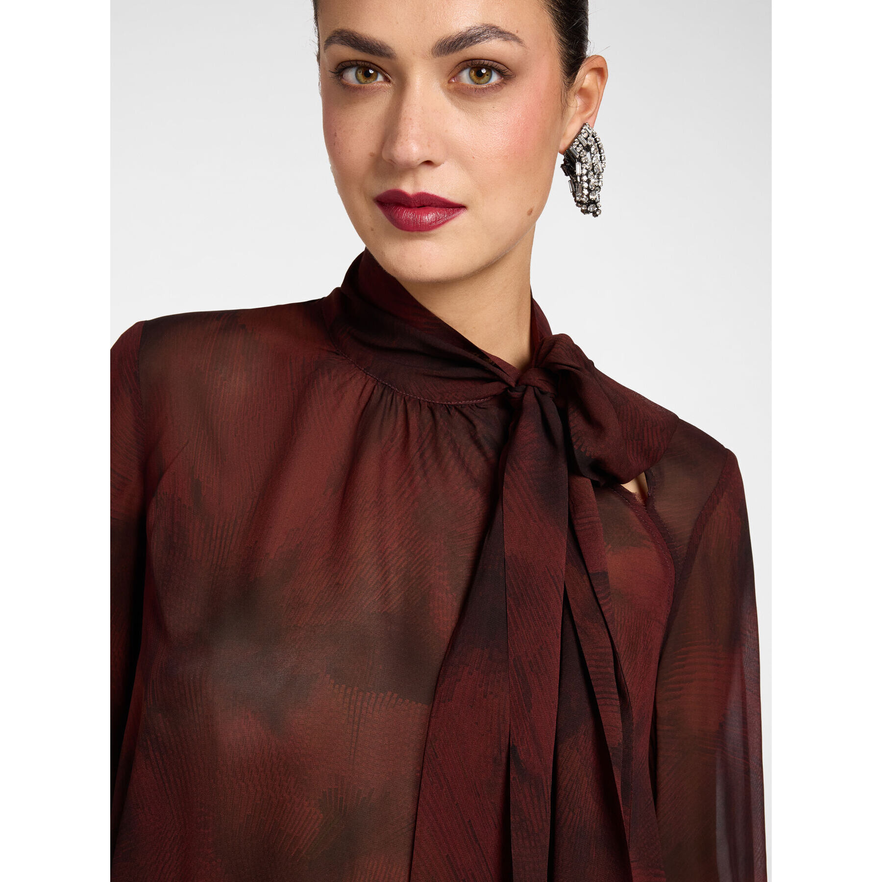 Elena Mirò - Blusa stampata in viscosa con fiocco - Bordeaux