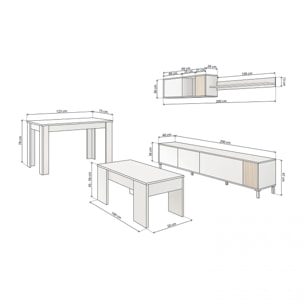 Pack salón con mesa de centro y mesa de comedor Nitza Max V2B Blanco Artik (Blanco Mate) - Natur