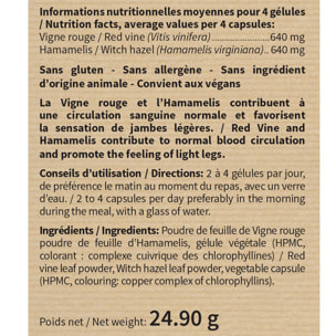NUTRI EXPERT - Vigne Rouge Hamamélis - Contribue à une Circulation Sanguine Normale - Réduit la Sensation de Jambes Lourdes - Favorise le Confort Circulatoire - Vegan - Lot de 2 produits