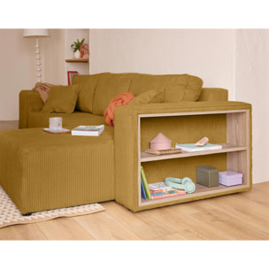 Topaze - canapé d'angle réversible 4 places - convertible avec coffre, tablette et poufs - en velours côtelé - Jaune