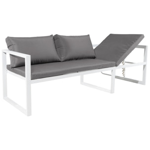 Salon de jardin modulable IBIZA en tissu gris 4 places - aluminium blanc