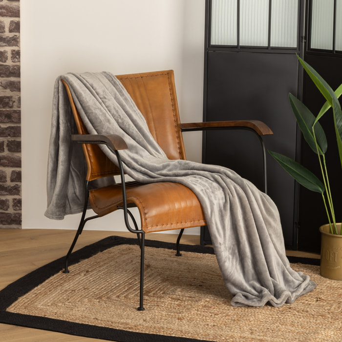 Plaid - flanelle - gris - 130x180 cm