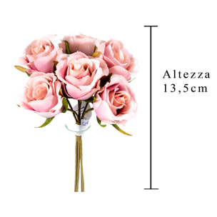 Rose 6 Pezzi. Altezza 13,5 Cm - Pezzi 12 - 8X13,5X8cm - Colore: Rosa - Bianchi Dino - Fiori Artificiali