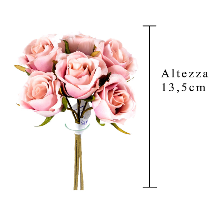 Rose 6 Pezzi. Altezza 13,5 Cm - Pezzi 12 - 8X13,5X8cm - Colore: Rosa - Bianchi Dino - Fiori Artificiali