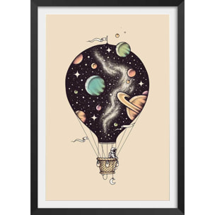 Affiche enfant montgolfiere en cosmos  Affiche + cadre en bois - Noir