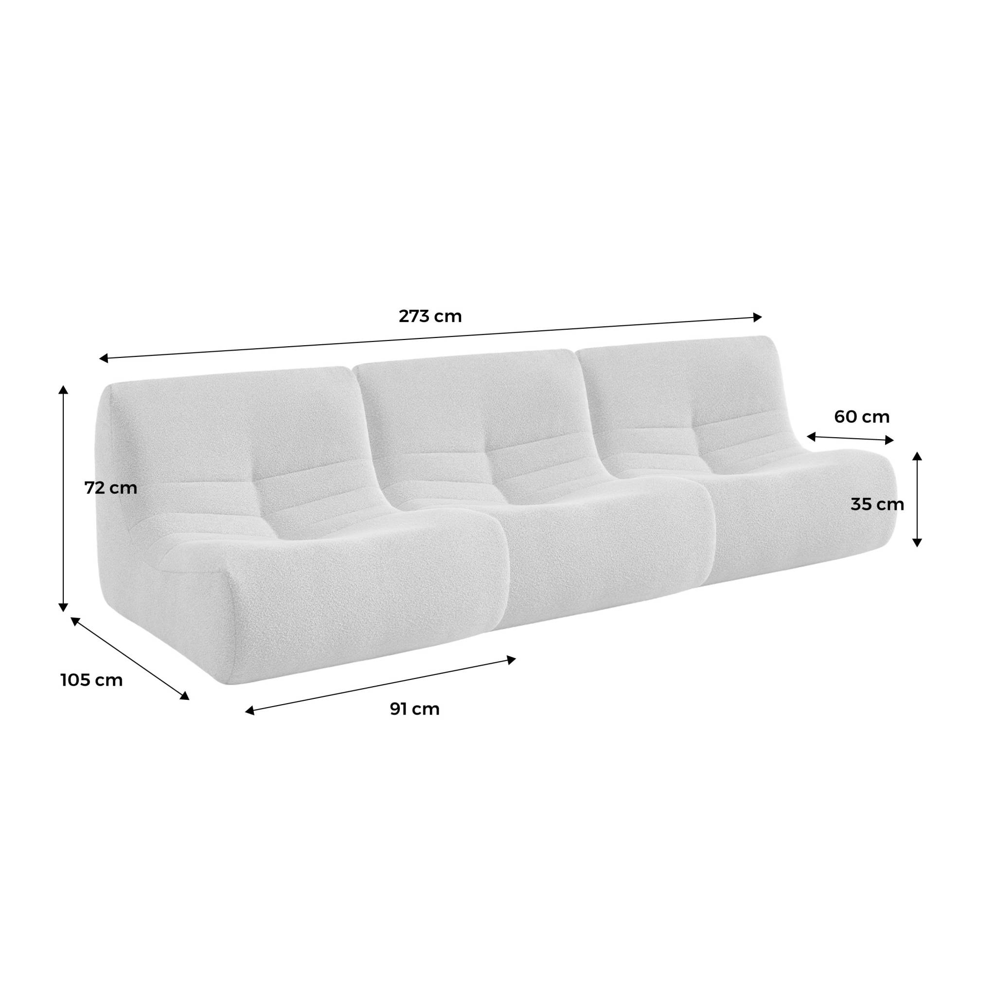 Lot de 3 fauteuils chauffeuses en bouclette texturée gris style contemporain 1 place
