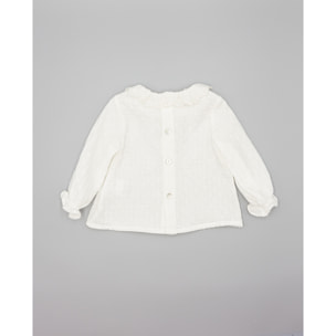 Camisa Blanca De Muselina Plumeti Y Cuello Bordado