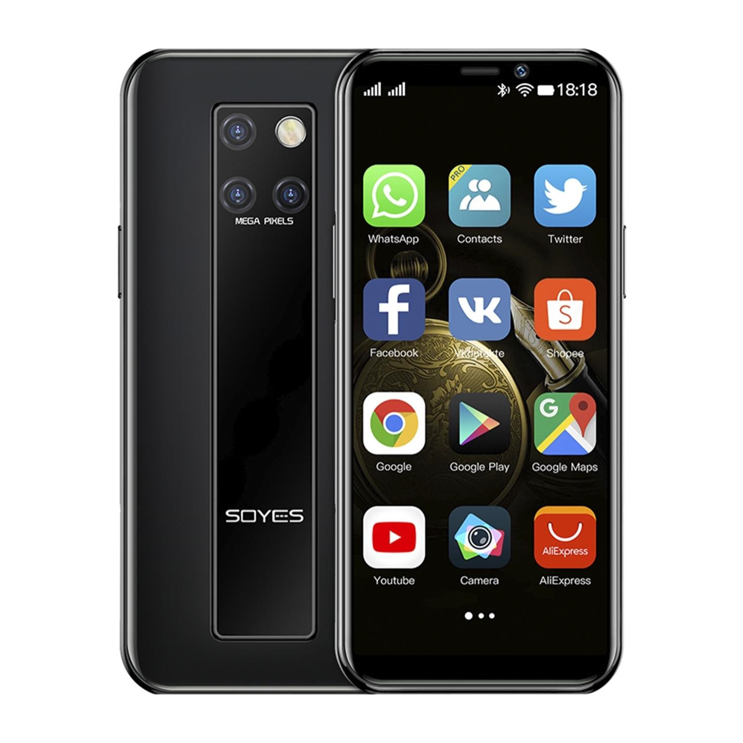 DAM Smartphone Mini S10-H 4G, Android 9.0, 3GB RAM + 64GB. Schermo 3,46''. Doppia SIM 4,5x1x10,2 cm. Colore nero