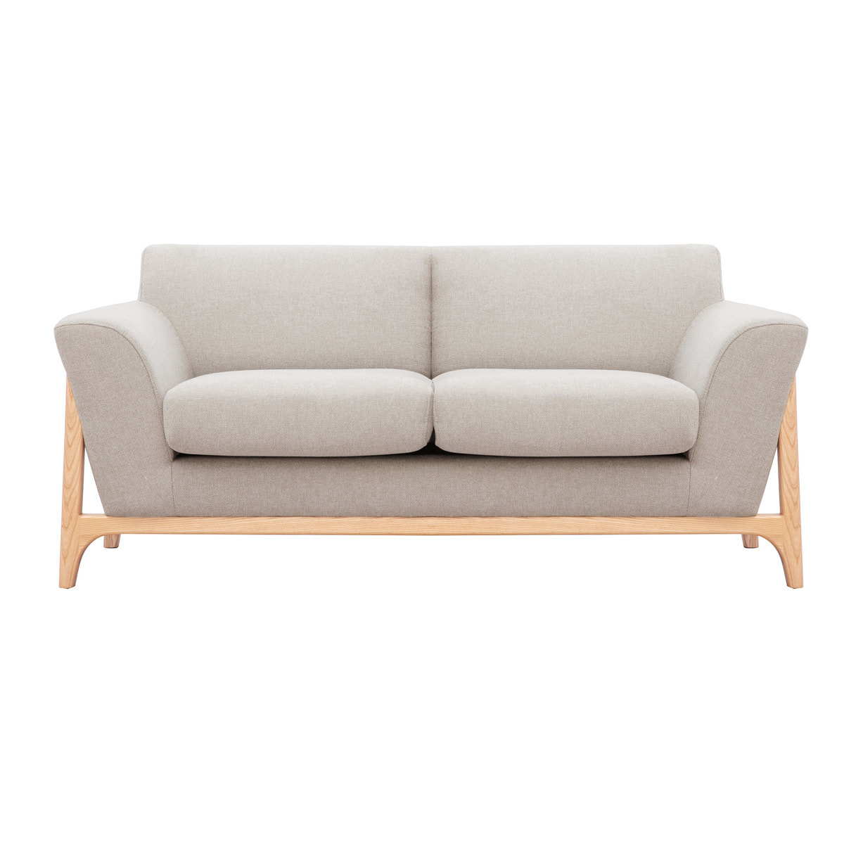 Canapé scandinave 2 places en tissu effet velours texturé beige et bois clair ASAKO