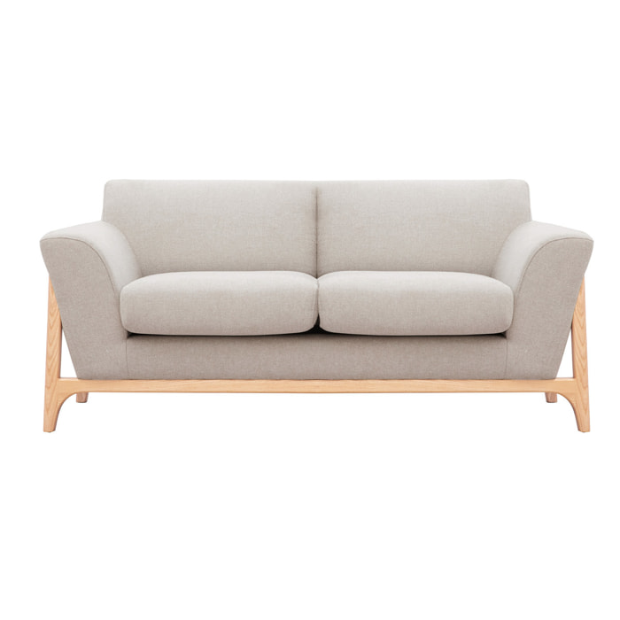 Canapé scandinave 2 places en tissu effet velours texturé beige et bois clair ASAKO