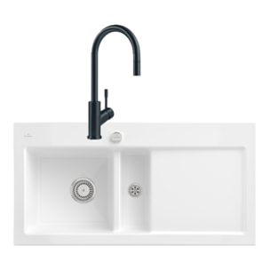 Evier Subway Pure 60 1 bac et demi égouttoir à droite vidage auto + Robinet Umbrella Flex Anthracite