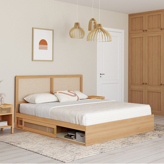 Lit Eve 160x200cm cannage et tiroirs coulissants