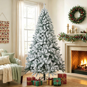Árbol de Navidad Nevado de 220 cm, Árbol de Navidad de Abeto con Ramas Articuladas, 1000 Puntas de PVC Ignífugo, Montaje Rápido, Soporte de Acero Plegable, Verde y Blanco
