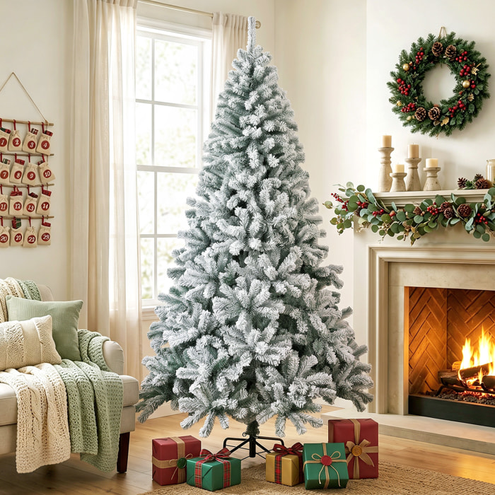 Árbol de Navidad Nevado de 220 cm, Árbol de Navidad de Abeto con Ramas Articuladas, 1000 Puntas de PVC Ignífugo, Montaje Rápido, Soporte de Acero Plegable, Verde y Blanco