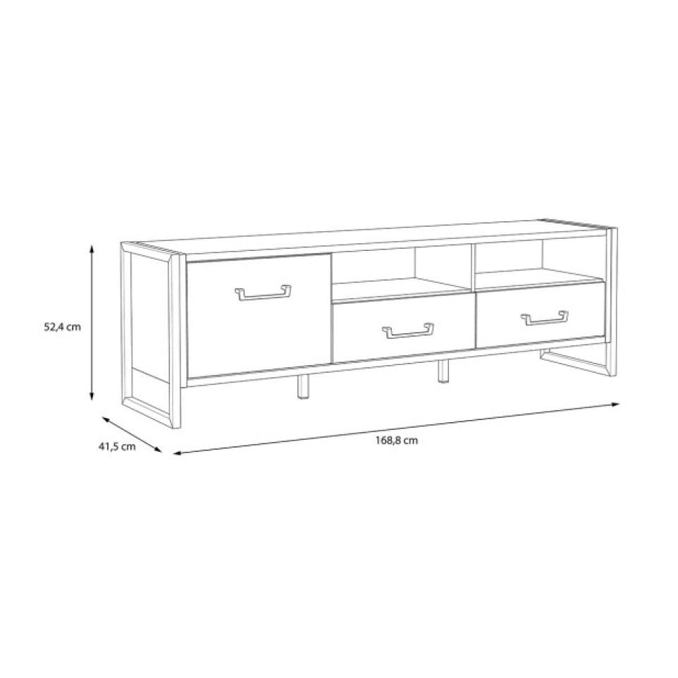 Meuble tv industriel effet bois & métal 1 porte 2 tiroirs - BUDDY