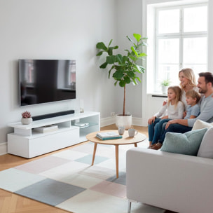 Mobile TV Con Mensola In Vetro 3 Vani A Giorno E Anta Senza Maniglie Parete Attrezzata Salotto Soggiorno Design Minimal 160 x 41 x 45 Cm Bianco