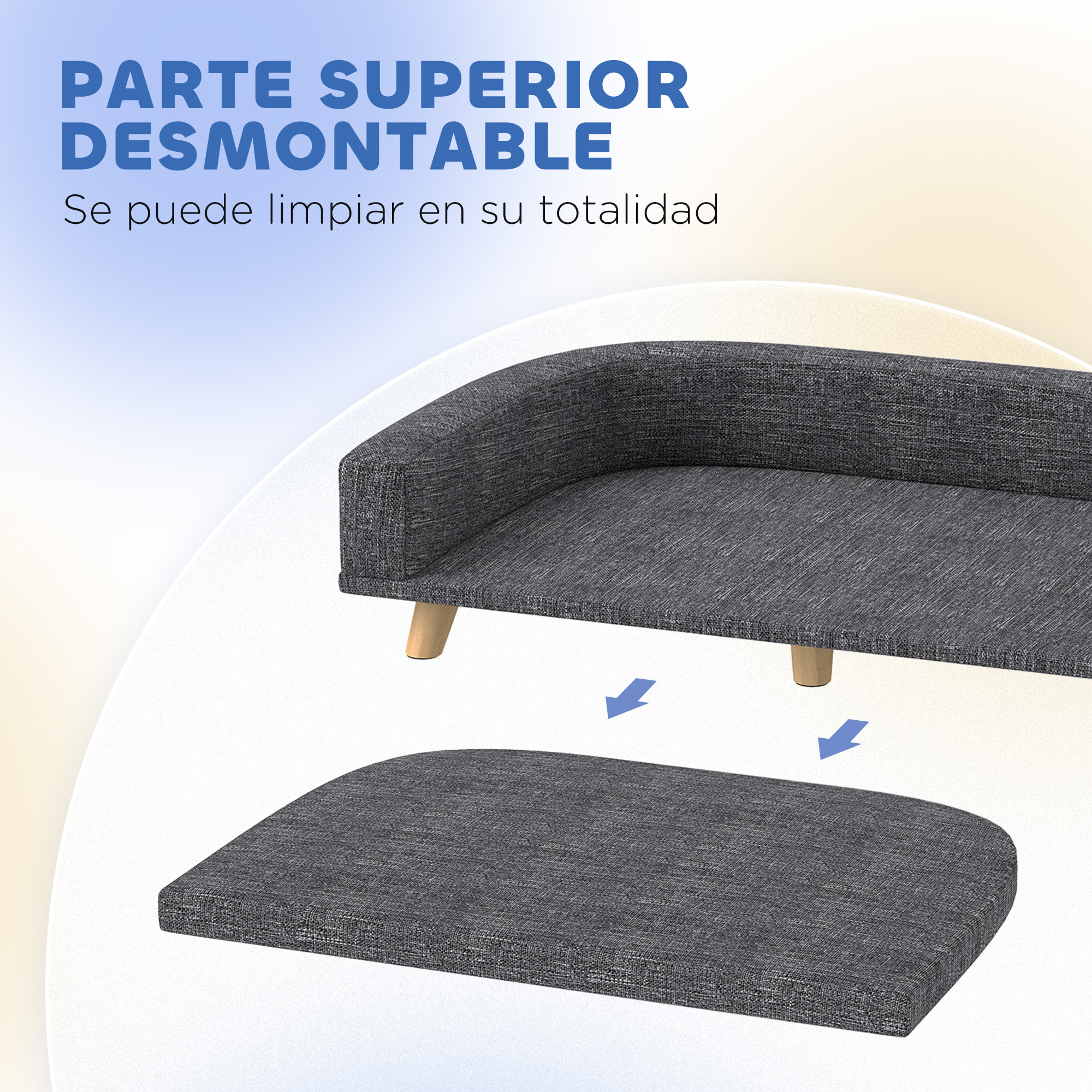 Sofá para Perros Grandes, 98x67x25 cm, Cama Elevada para Perros Tapizada con Cojín Lavable y Patas de Madera de Pino, Carga 40 kg, Gris Oscuro