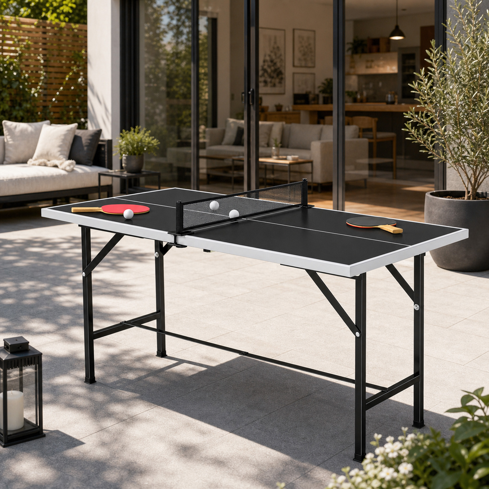 Mini table de ping pong pliable dim. 152 x 76 x 70 cm noir blanc avec accessoires