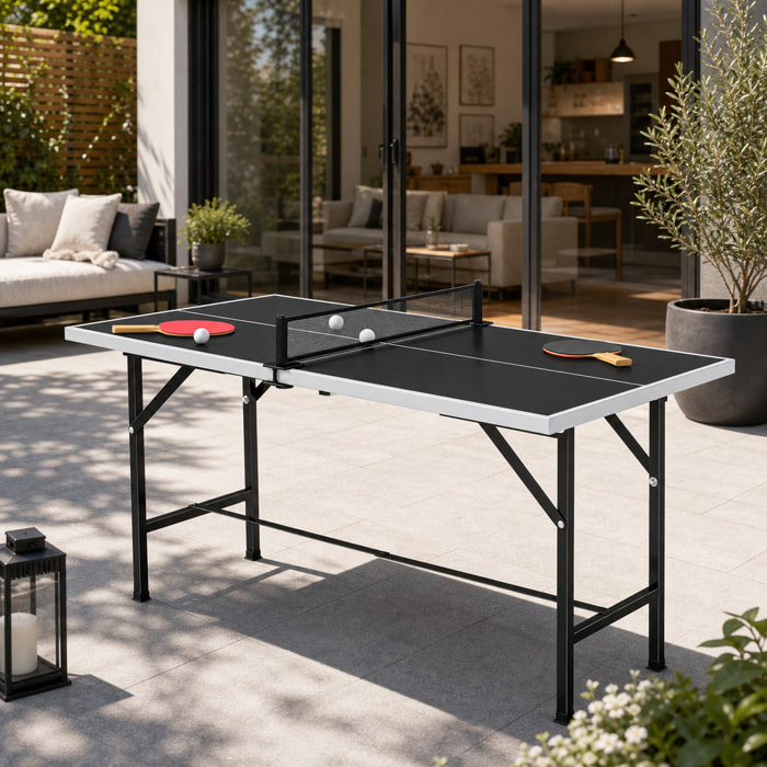 Mini table de ping pong pliable dim. 152 x 76 x 70 cm noir blanc avec accessoires
