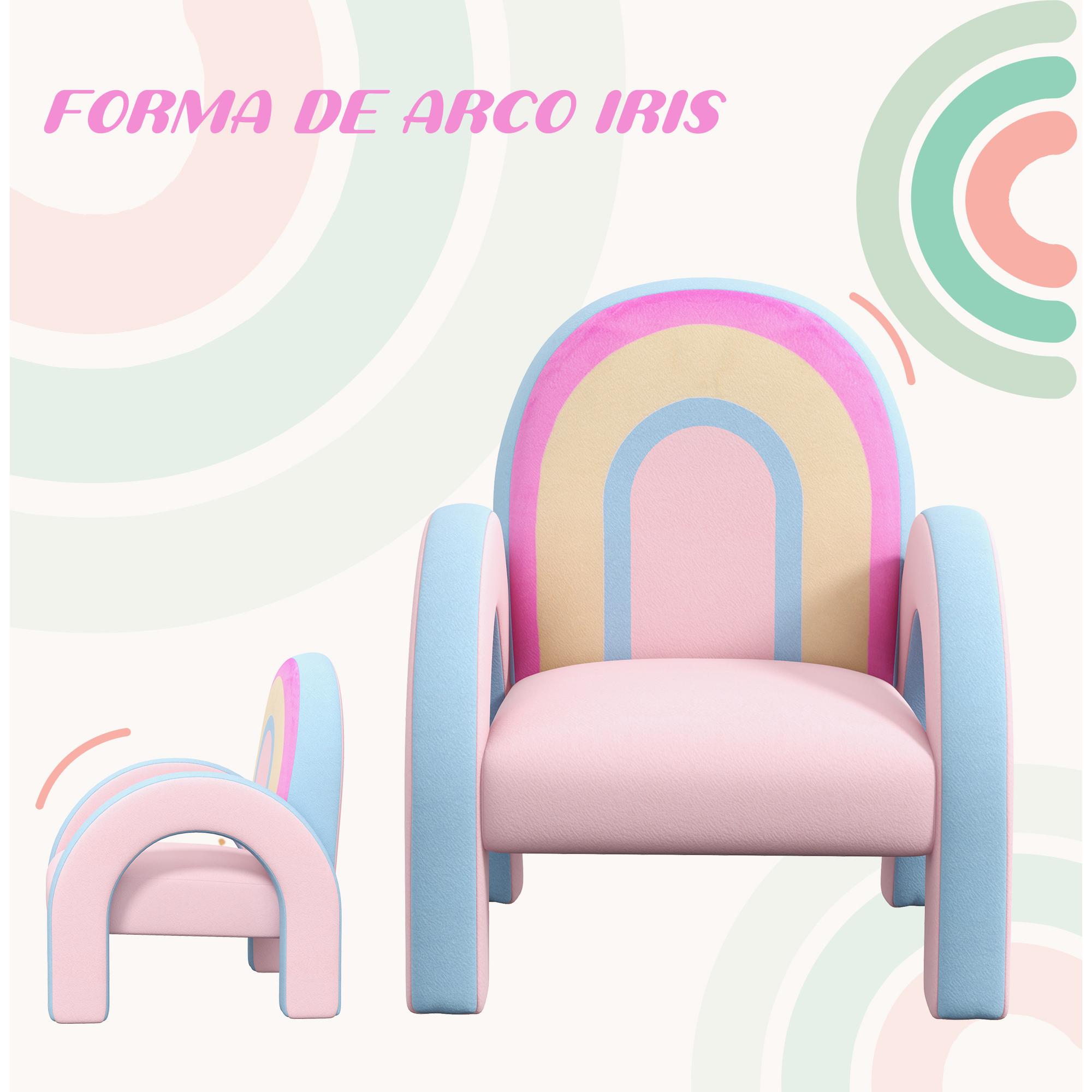 Sillón para Niños Pequeños en Forma de Arco Iris Mini Sofá Cómodo Sillón Infantil para Niños de 1,5-5 Años para Dormitorio Salón Carga 45 kg 43x41x51 cm Rosa