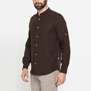 CAMICIA COREANA IN MISTO LINO E LYOCELL A TINTA UNITA