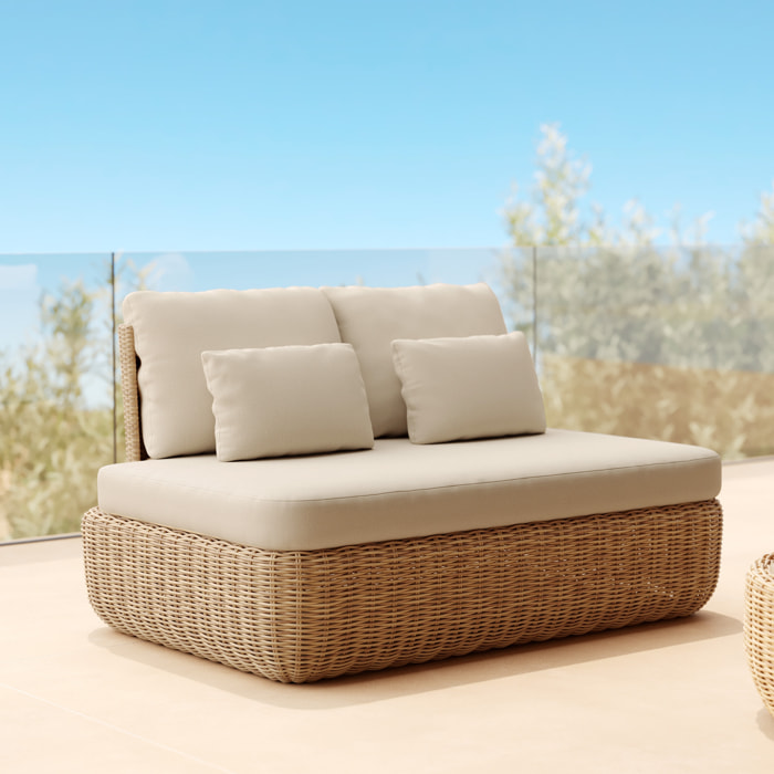 Canapé de jardin en rotin synthétique et tissu beige 2 places - Sky