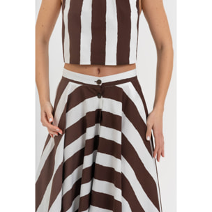 Kocca - Gonna midi svasata in 100% cotone a righe con vita alta Donna