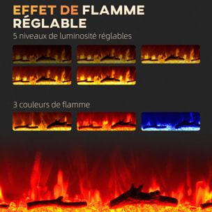 Cheminée électrique 1800W effets flammes LED 3D réglables - timer, thermostat, télécommande - noir