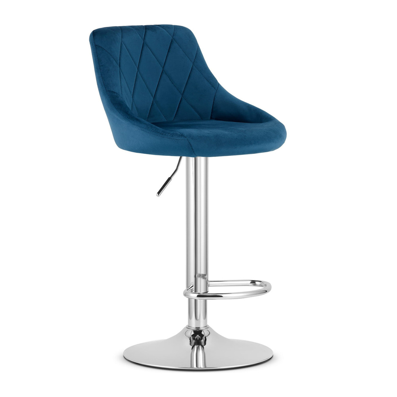 Sgabello da bar KAST in velluto blu navy con base cromata
