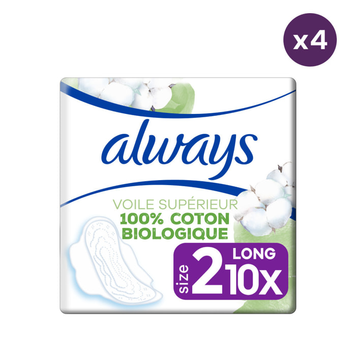 4x10 Serviettes Hygiéniques Always Cotton Protection Long