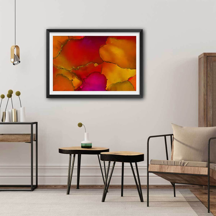 Poster fragments orangés Affiche + cadre en bois - Noir